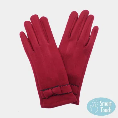 Fashnzfab Bow Pointed Faux Suede Smart Touch Gloves In Red