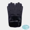 Fashnzfab Bow Pointed Fuzzy Fur Collar Suede Smart Touch Gloves In Black