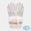 Fashnzfab Bow Pointed Fuzzy Fur Collar Suede Smart Touch Gloves In White