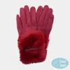 Fashnzfab Bow Pointed Fuzzy Fur Collar Suede Smart Touch Gloves In Pink