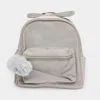 Fashnzfab Bow Pointed Solid Faux Fur Pom Pom Backpack Bag In Gray