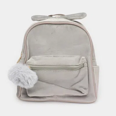 Fashnzfab Bow Pointed Solid Faux Fur Pom Pom Backpack Bag In Gray
