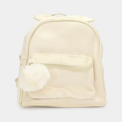 Fashnzfab Bow Pointed Solid Faux Fur Pom Pom Backpack Bag In Multi