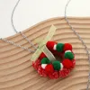 Fashnzfab Bow Pom Pom Wreath Long Pendant Necklace In Multi