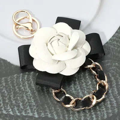 Fashnzfab Bow Rose Pointed Faux Leather Chain Link Keychain / Bag Charm In Green