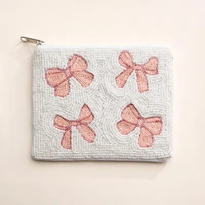 Fashnzfab Bow Seed Beaded Mini Pouch Bag In Multi