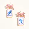 Fashnzfab Bow Shell Print Rectangle Frame Drop Earrings In Gold