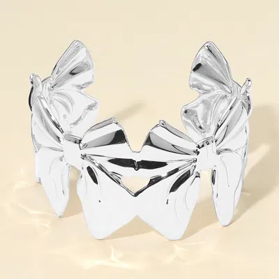 Fashnzfab Bow Statement Cuff Bracelet In Silver