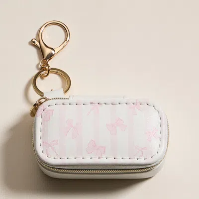Fashnzfab Bow Striped Pattern Printed Rectangular Travel Jewelry Case Keychain Bag Charm In Multi