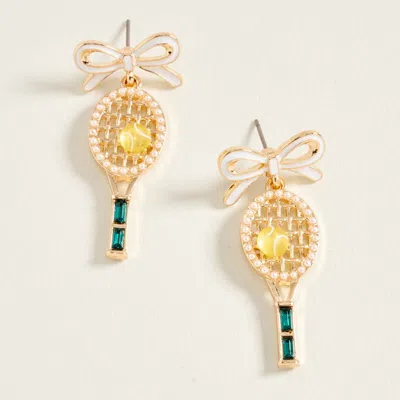 Fashnzfab Bow Tennis Racket Charm Drop Dangle Earrings In Gold