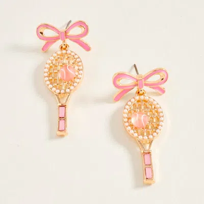 Fashnzfab Bow Tennis Racket Charm Drop Dangle Earrings In Gold