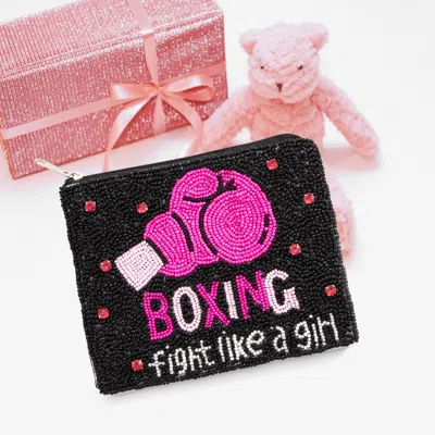 Fashnzfab Boxing Fight Like A Girl Message Seed Beaded Mini Pouch Bag In Multi