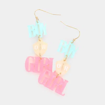 Fashnzfab Boy Or Girl Glittered Message Link Dangle Earrings In Pink