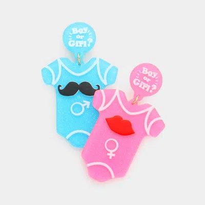 Fashnzfab Boy Or Girl Message Glittered Baby Bodysuit Dangle Earrings In Multi