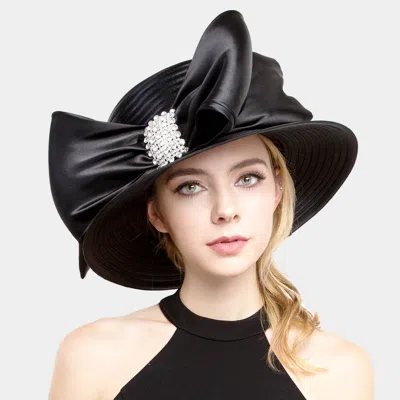 Fashnzfab Braid Bow Stone Accented Hat In Black