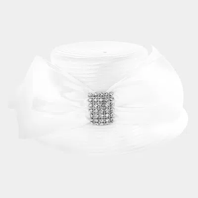 Fashnzfab Braid Bow Stone Accented Hat In White