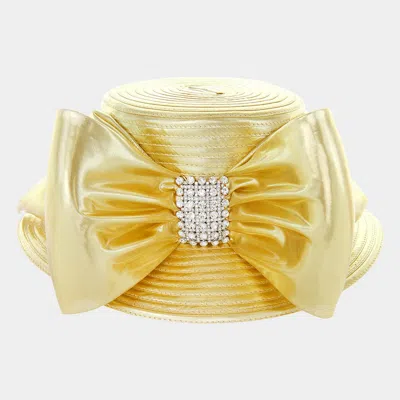 Fashnzfab Braid Bow Stone Accented Hat In Yellow