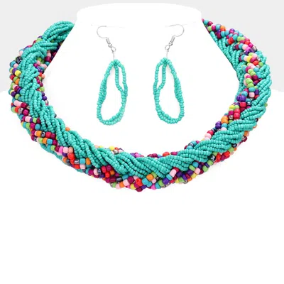 Fashnzfab Braided Colorful Seed Beaded Necklace In Green