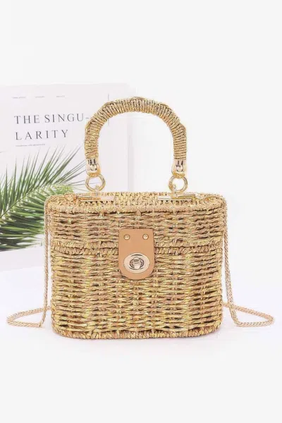 Fashnzfab Braided Cotton Box Top Handle Bag In Gold