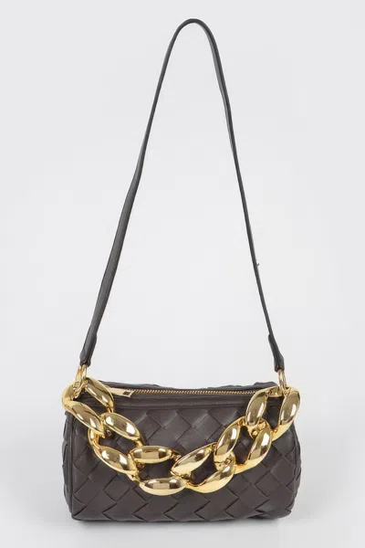Fashnzfab Braided Crossbody Bag W/oversized Chain In Gold