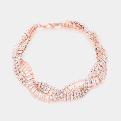 Fashnzfab Braided Cz Evening Bracelet Rose Gold In Multi