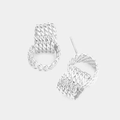 Fashnzfab Braided Double Metal Open Circle Link Earrings - Rhodium In Multi