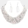 Fashnzfab Braided Metal Chain Seed Beaded Necklace In Silver