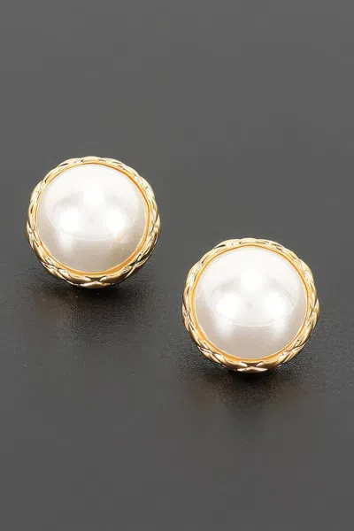 Fashnzfab Braided Metal Frame Round Pearl Stud Earrings In Gold
