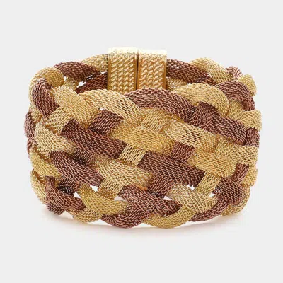 Fashnzfab Braided Metal Mesh Magnetic Bracelet Brown, Gold In Multi