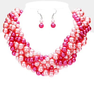 Fashnzfab Braided Multi-strand Pearl Necklace In Pink