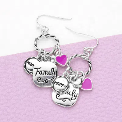 Fashnzfab Braided Open Circle Happy Family Enamel Heart Dangle Earrings In Multi