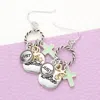 Fashnzfab Braided Open Circle Just Believe Enamel Cross Dangle Earrings - Two Tone In Metallic