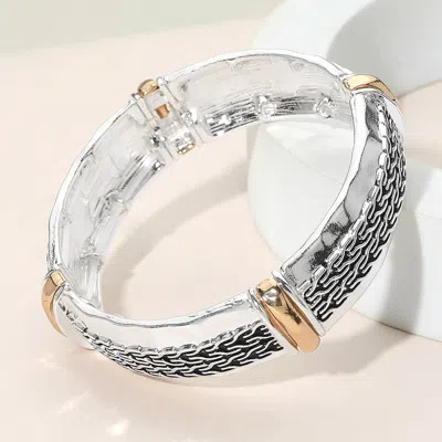 Fashnzfab Braided Pattern Antique Metal Stretch Bracelet Two Tone In Multi