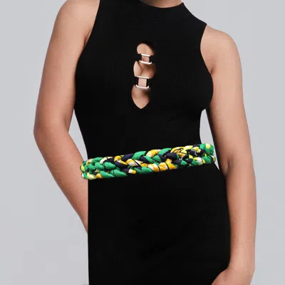 Fashnzfab Braided Patterned Fabric Belt In Green