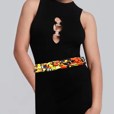 Fashnzfab Braided Patterned Fabric Belt In Orange