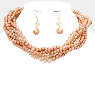 Fashnzfab Braided Pearl Faceted Beaded Collar Necklace In Gold