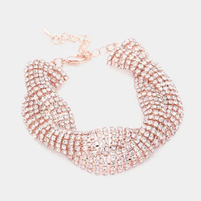 Fashnzfab Braided Rhinestone Evening Bracelet Rose Gold