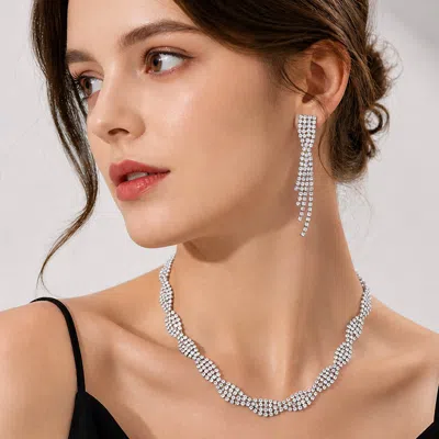 Fashnzfab Braided Rhinestone Necklace In Metallic