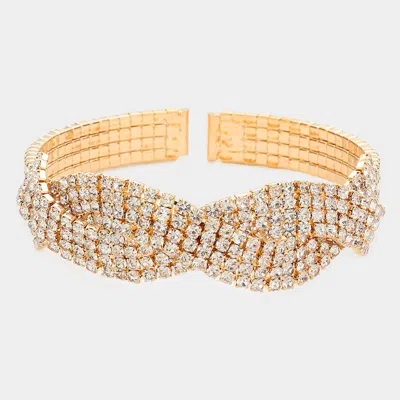 Fashnzfab Braided Rhinestone Pave Cuff Evening Bracelet In Gold