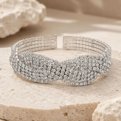 Fashnzfab Braided Rhinestone Pave Cuff Evening Bracelet In Multi