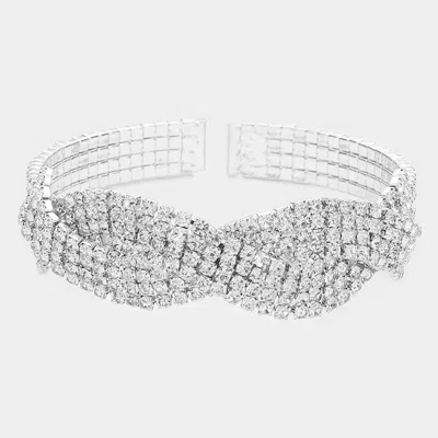 Fashnzfab Braided Rhinestone Pave Cuff Evening Bracelet In Silver