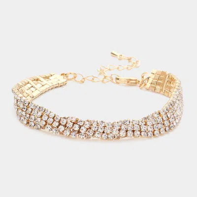Fashnzfab Braided Rhinestone Pave Evening Bracelet Gold