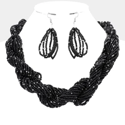 Fashnzfab Braided Seed Beaded Necklace Black