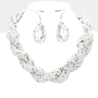 Fashnzfab Braided Seed Beaded Necklace In Metallic