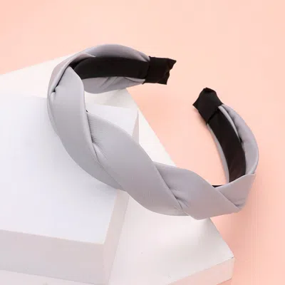 Fashnzfab Braided Solid Faux Leather Headband In Gray
