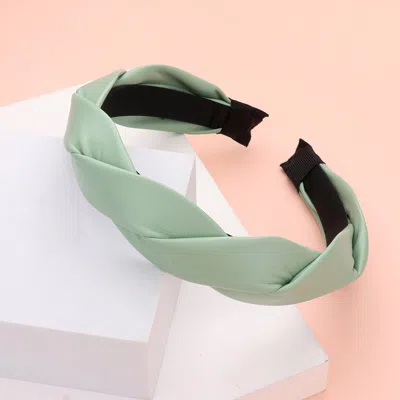 Fashnzfab Braided Solid Faux Leather Headband In Green