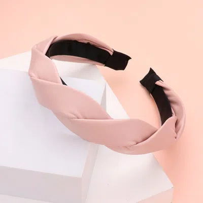Fashnzfab Braided Solid Faux Leather Headband In Pink