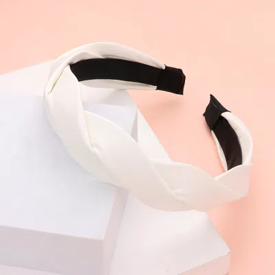 Fashnzfab Braided Solid Faux Leather Headband In White