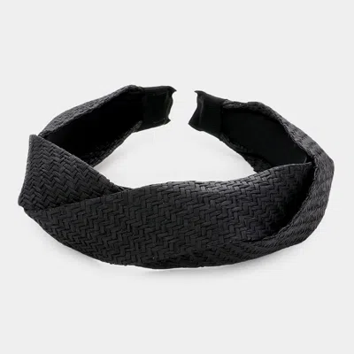 Fashnzfab Braided Straw Headband In Black