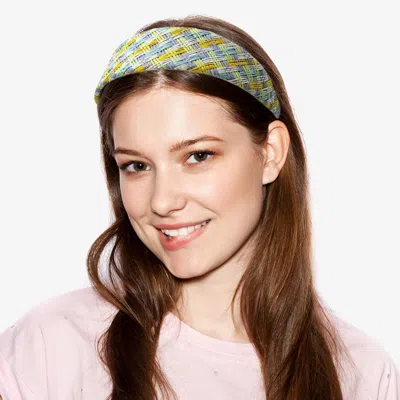 Fashnzfab Braided Straw Headband In Blue